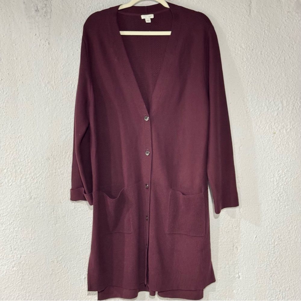 J Jill Cardigan Womens Size XLarge Red Burgundy Long Duster Sweater Capsule